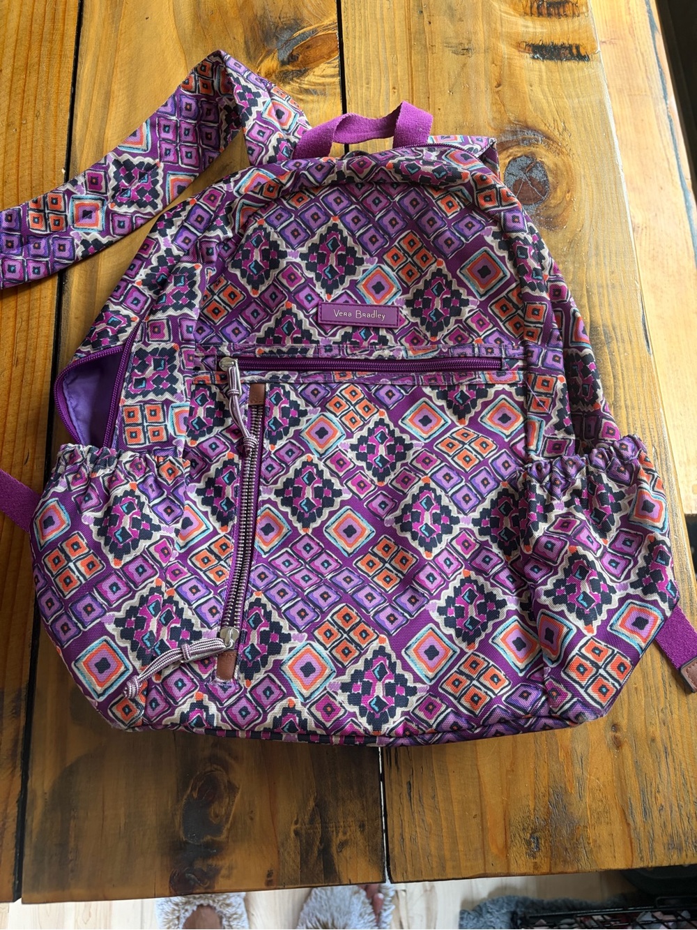 Vera Bradley Purple & Orange Geometric Quilted Backpack
